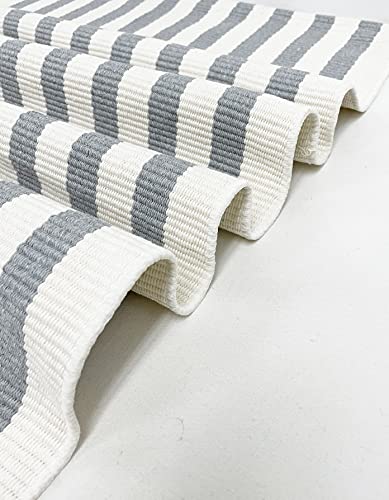 Fennco Styles Woven Classic Striped Area Rug 24" W x 51" L - Navy Blue Cotton Blend Carpet Indoor Outdoor Floor Mat for Living Room, Entryway, Bedroom and Floor Décor