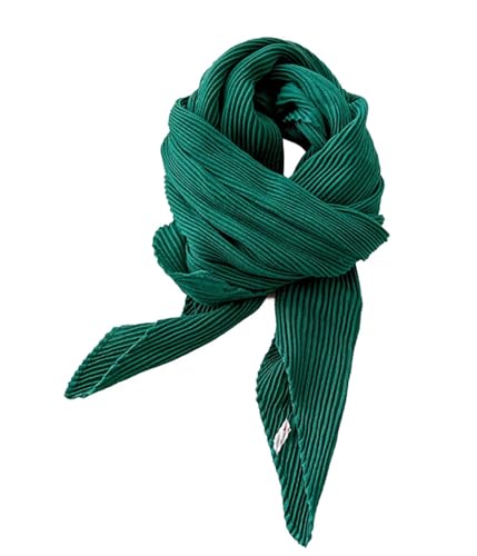 stylesilove Women Crinkle Pleated Square Scarf Solid Color Neckerchief Soft Bandana Small Shawl Neck Wraps for All Season