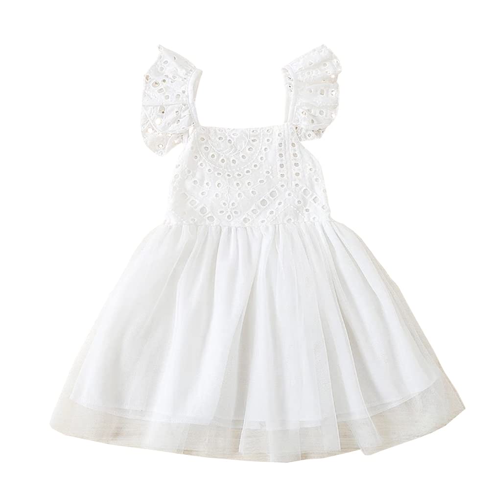 stylesilove Baby Toddler Girls Embroidered Eyelet Tulle Dress Princess Girl Ruffle Crisscross Sun Dress Outfit