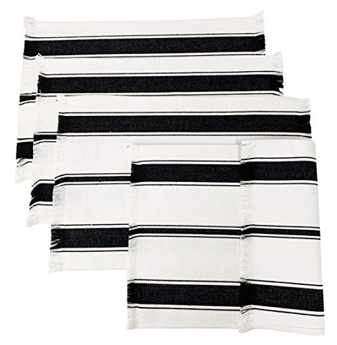Fennco Styles Natural Stripes Fringe Canvas Cotton Table Runner 13 x 71 Inch - Multicolored Striped Table Cover for Home Décor, Dining Table, Banquets, Everyday Use and Special Occasion