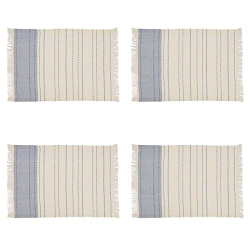 Fennco Styles Dobby Striped Cotton Fringe Table Runner 14" W x 72" L - Blue Line Design Table Cover for Home Décor, Holiday, Banquet, Family Gathering and Special Occasion