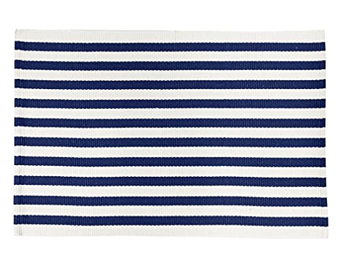Fennco Styles Woven Classic Striped Area Rug 24" W x 51" L - Navy Blue Cotton Blend Carpet Indoor Outdoor Floor Mat for Living Room, Entryway, Bedroom and Floor Décor