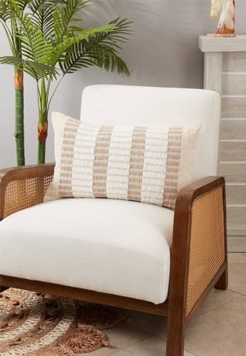 Natural Striped Design Decorative Throw Pillow Cover 20" W x 20" L - 100% Woven Modern Cushion Case for Home, Couch, Bedroom, Living Room and Office Décor