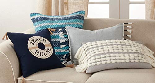 Fennco Styles Striped Chindi Decorative Cotton Filled Throw Pillow - Blue Textured Cushion for Home, Couch, Living Room and Office Décor