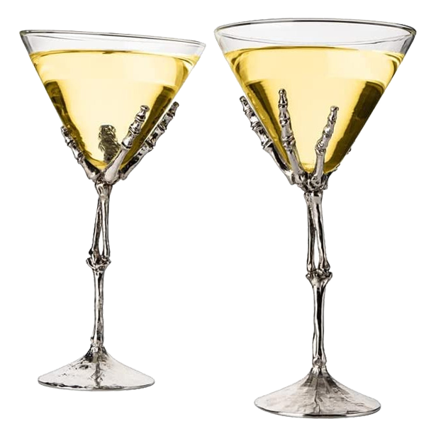 Stemmed Skeleton Martini Glasses Set Of 2 By Skeleton Hand Glasses 9 H Goth Gifts Sk