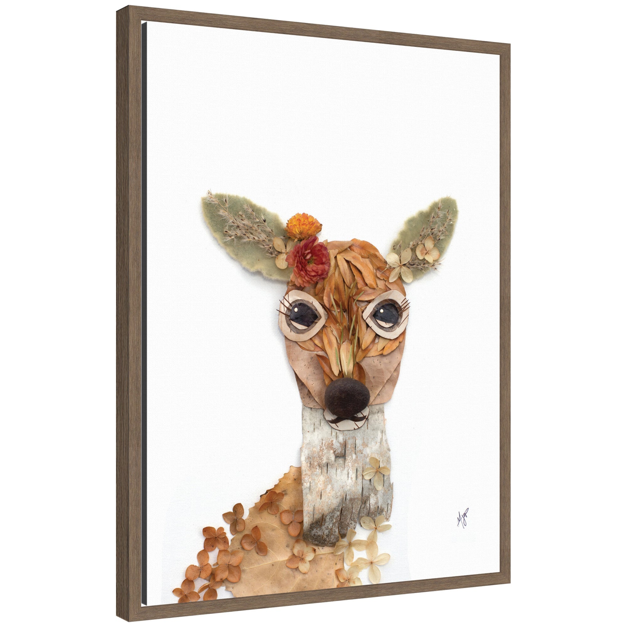 Deer with Flowers by Madeline Jeppesen Framed Canvas Wall Art Print