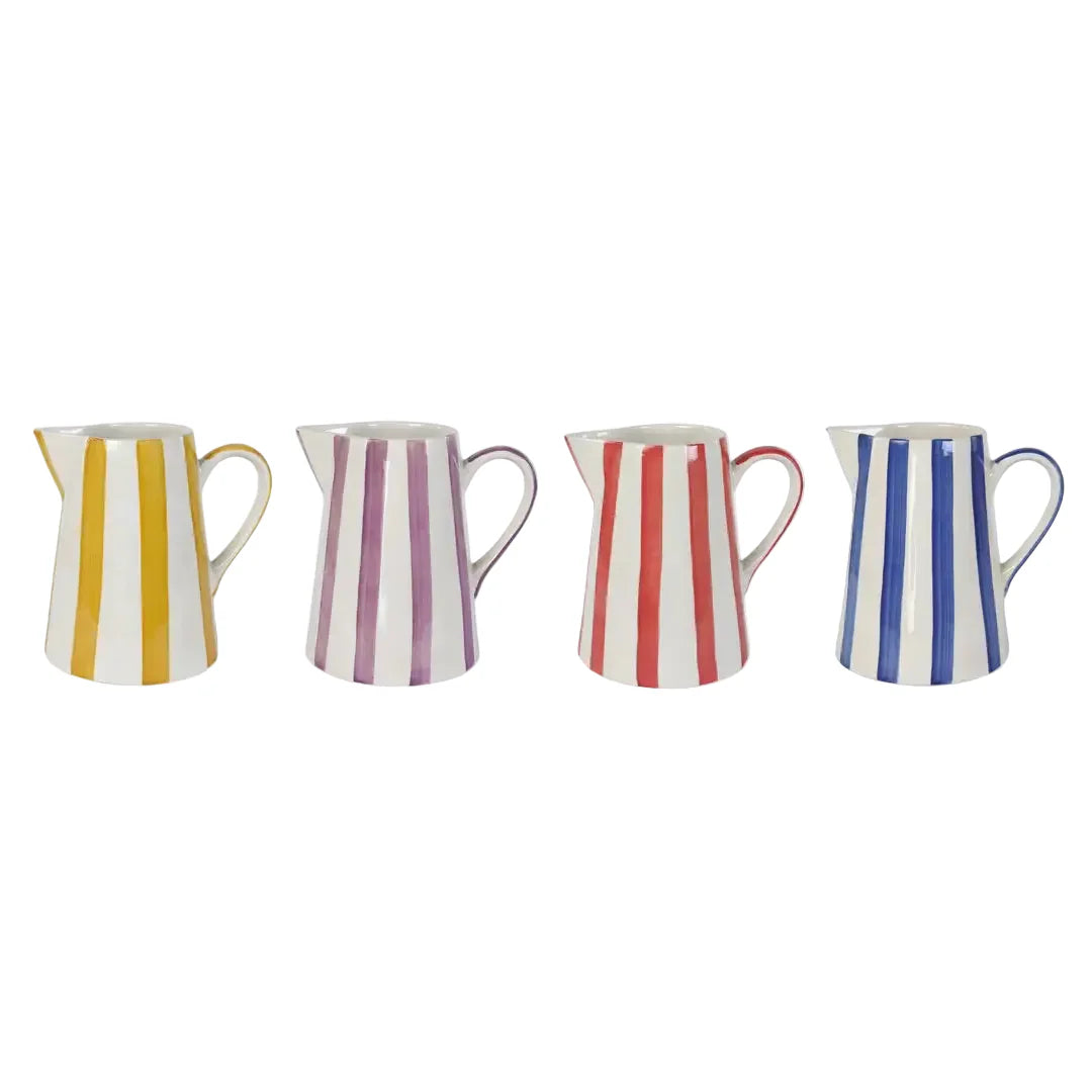 Ceramic Stripe Pitcher, Blue - 8.25x8.25x8 Inches