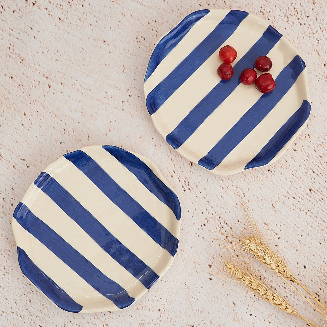 Blue Stripe Plate | Handpainted Ceramic | 6.3 in (Set of 2)