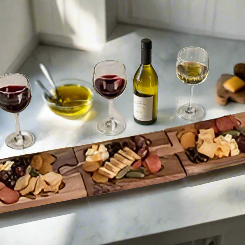 Puzzle Shaped Charcuterie / Wine Glass Holder Interlocking Board