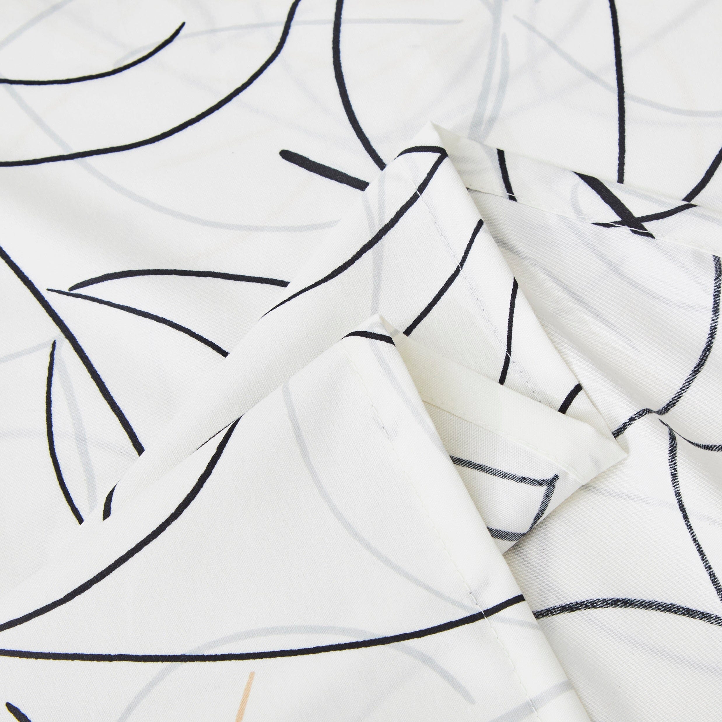 Tache Modern Abstract Leaf Line Art Foliage White Grey Black Gold Fitted Sheet / Flat Sheet (TJ3571)
