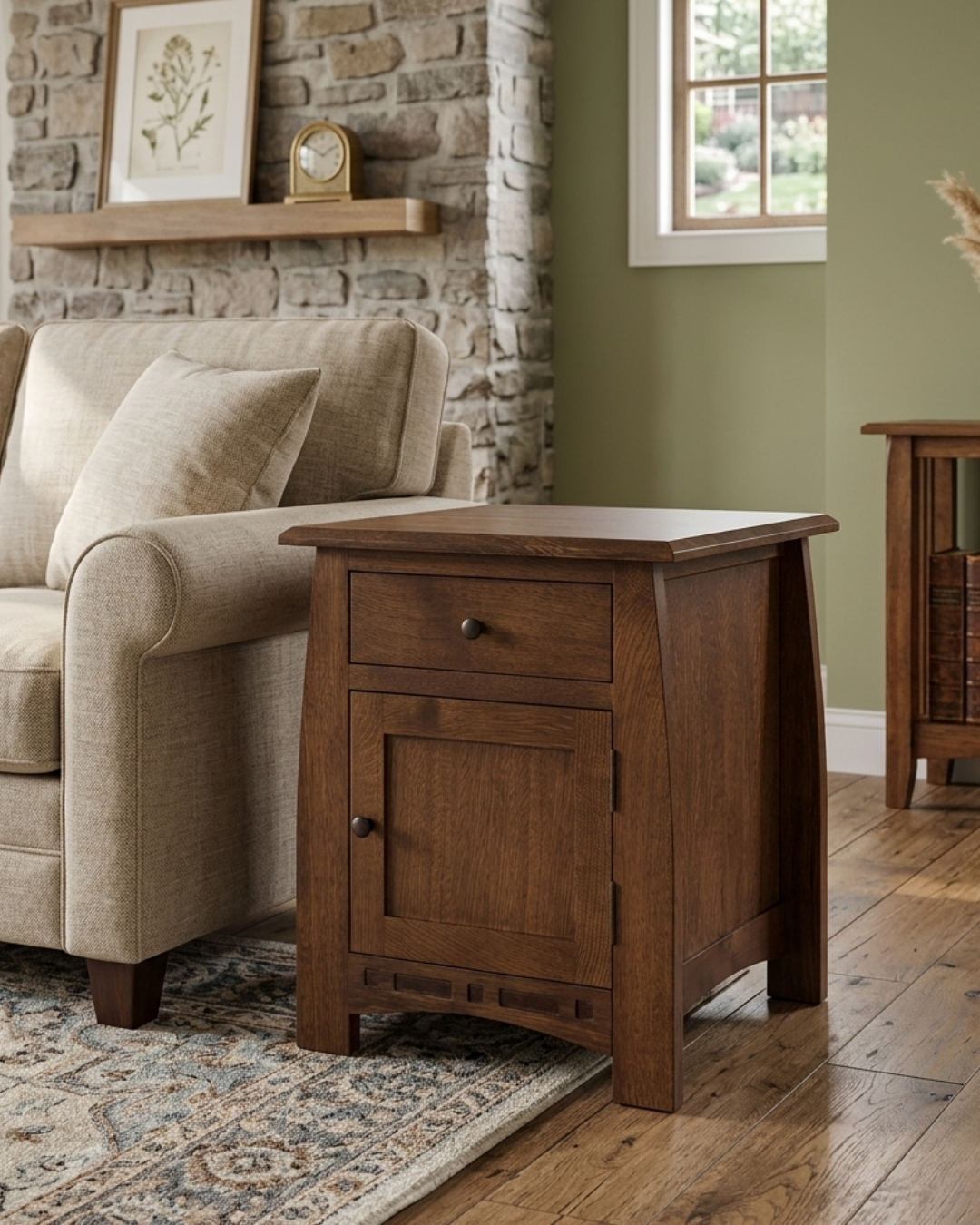 Mission White Oak 1 Drawer 1 Door Inlay End Table - Walnut stain
