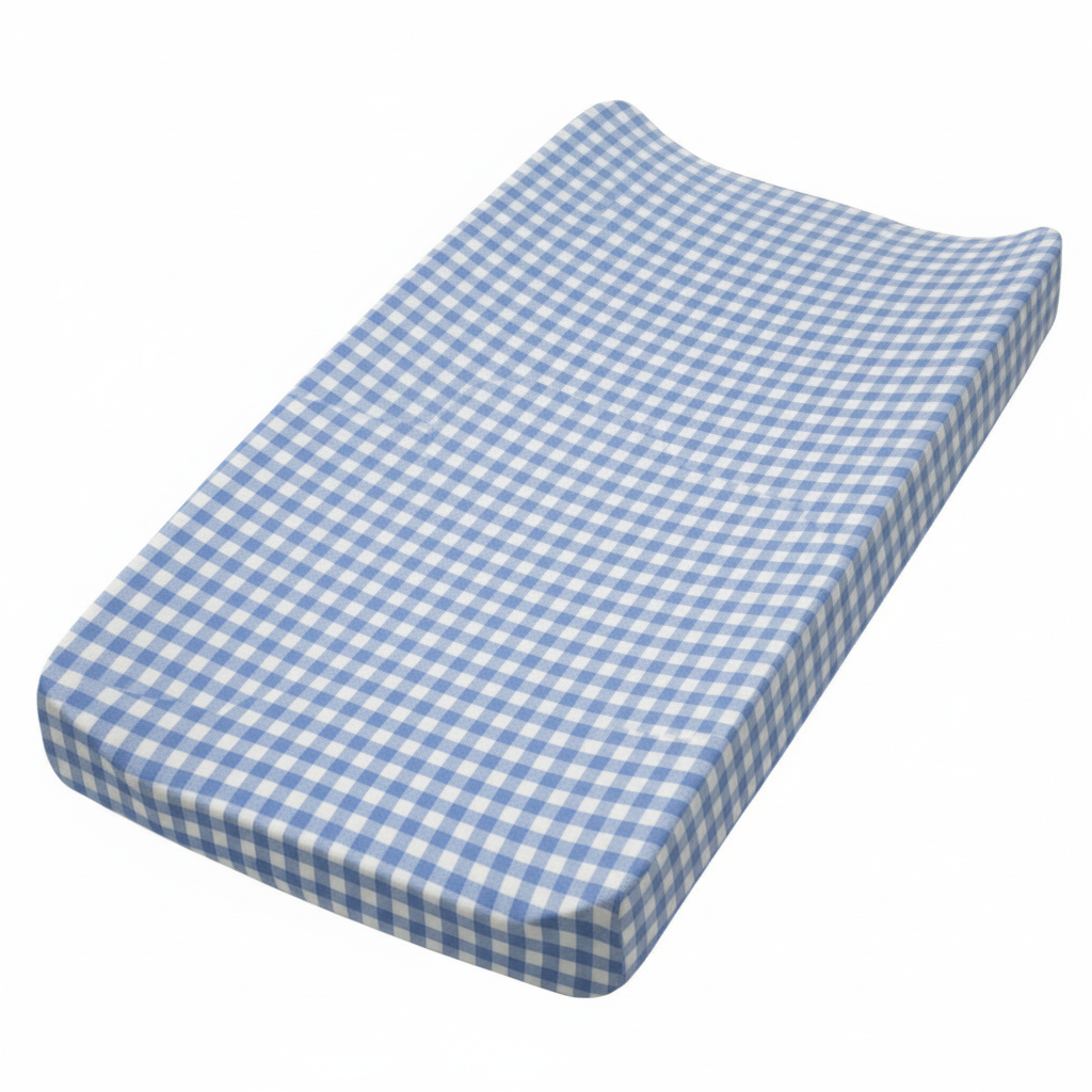 Blue White Gingaham Changing Pad Cover