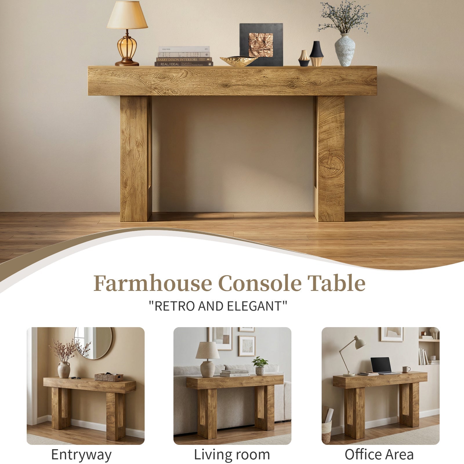 63" Long Console Table, Farmhouse Entryway Table with Storage
