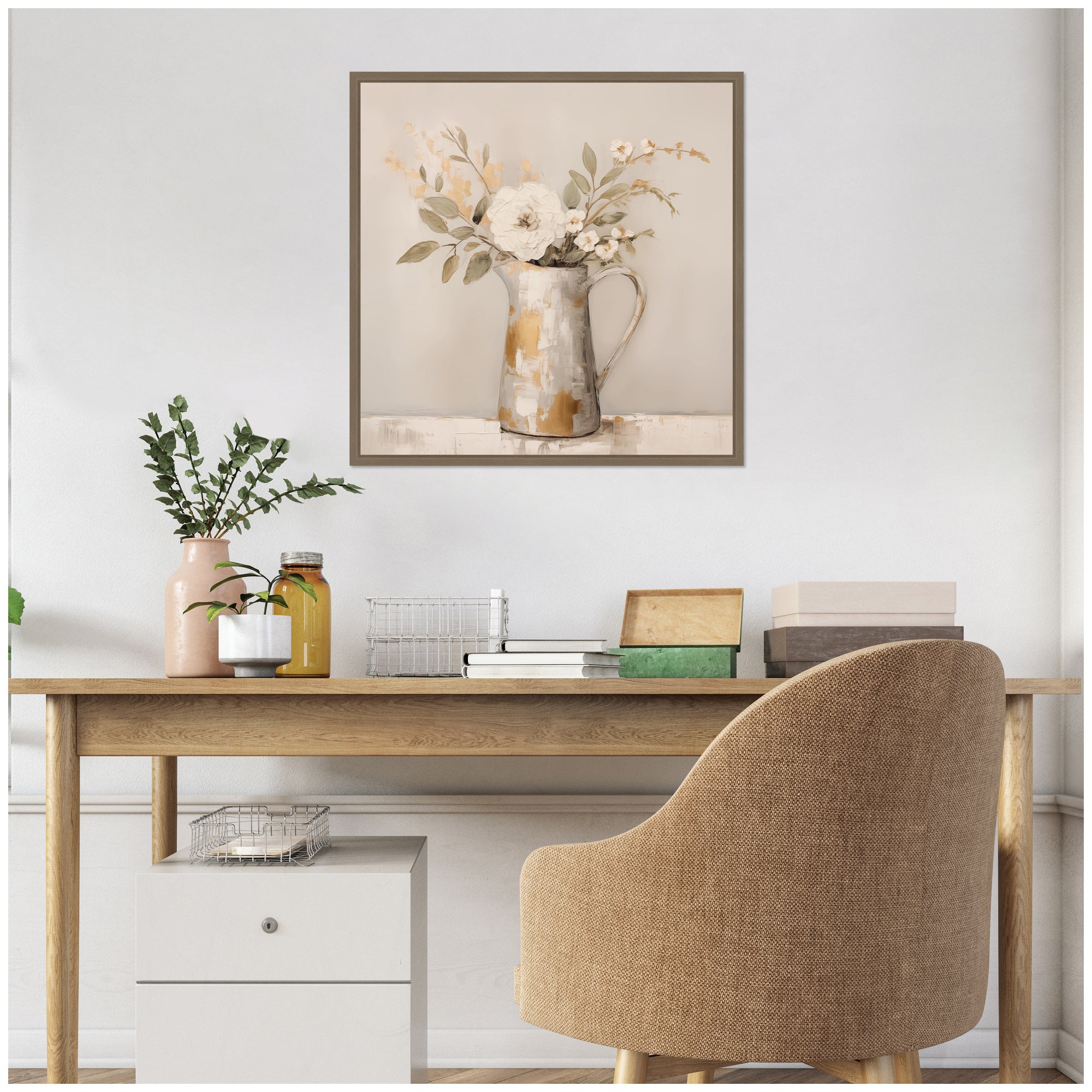 Sylvie Pitcher with Flowers Boho Country 1 Framed Canvas by The Creative Bunch Studio