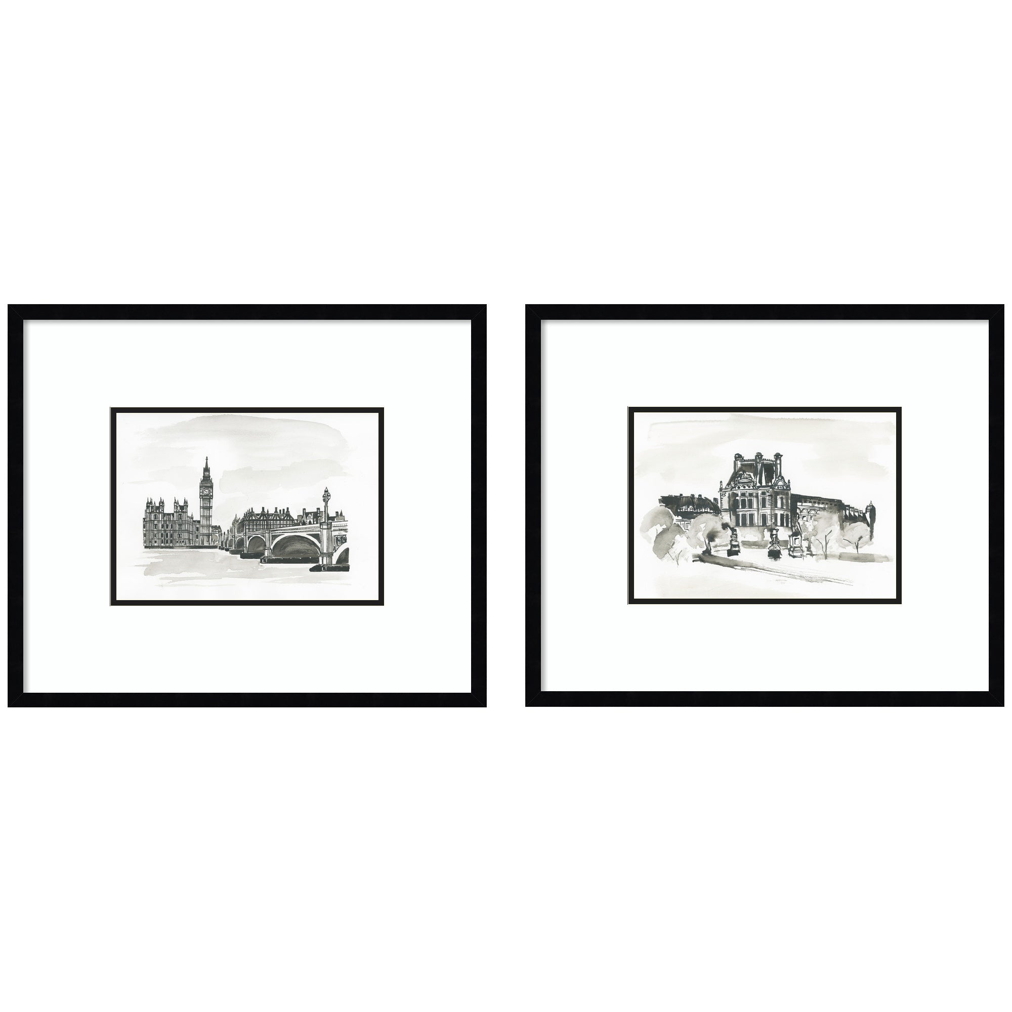 Vintage Postcard London & Paris 2 Piece Framed Wall Art Print Set by Teju Reval