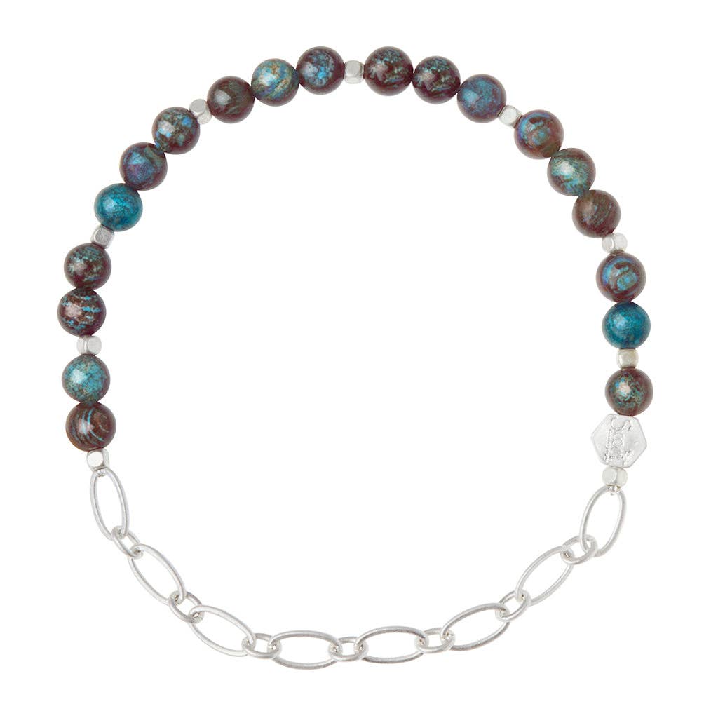 Mini Stone w/Chain Stacking Bracelet - Blue Sky Jasper