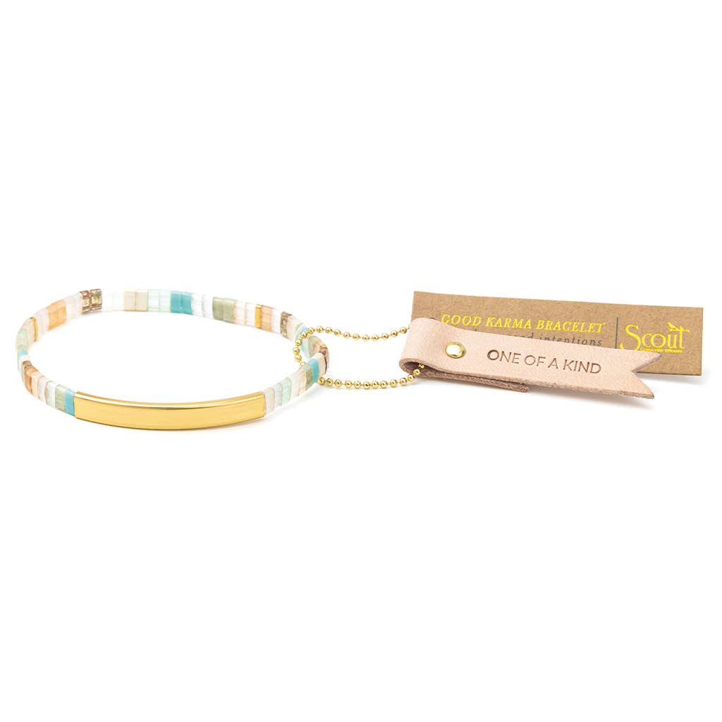Good Karma Miyuki Bracelet | One Of A Kind - Mint/Peach/Gold
