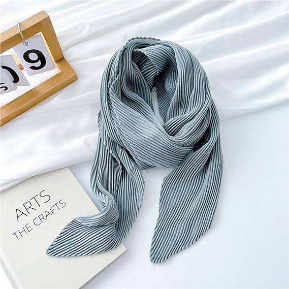 stylesilove Women Crinkle Pleated Square Scarf Solid Color Neckerchief Soft Bandana Small Shawl Neck Wraps for All Season