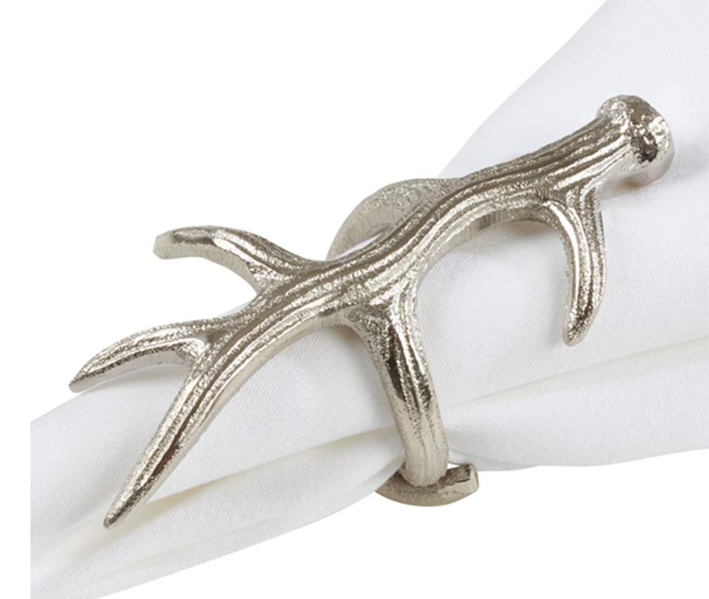 Fennco Styles Rustic Antler Design Aluminum Napkin Rings, Set of 4- Bronze Branch Napkin Holders for Home Decor, Banquets, Holiday and Special Occasions
