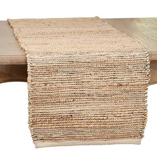 Fennco Styles Chindi Design Cotton Jute Table Runner 16" W x 72" L - Natural Handwoven Table Cover for Home, Dining Room, Banquets, Family Gatherings and Special Occasions