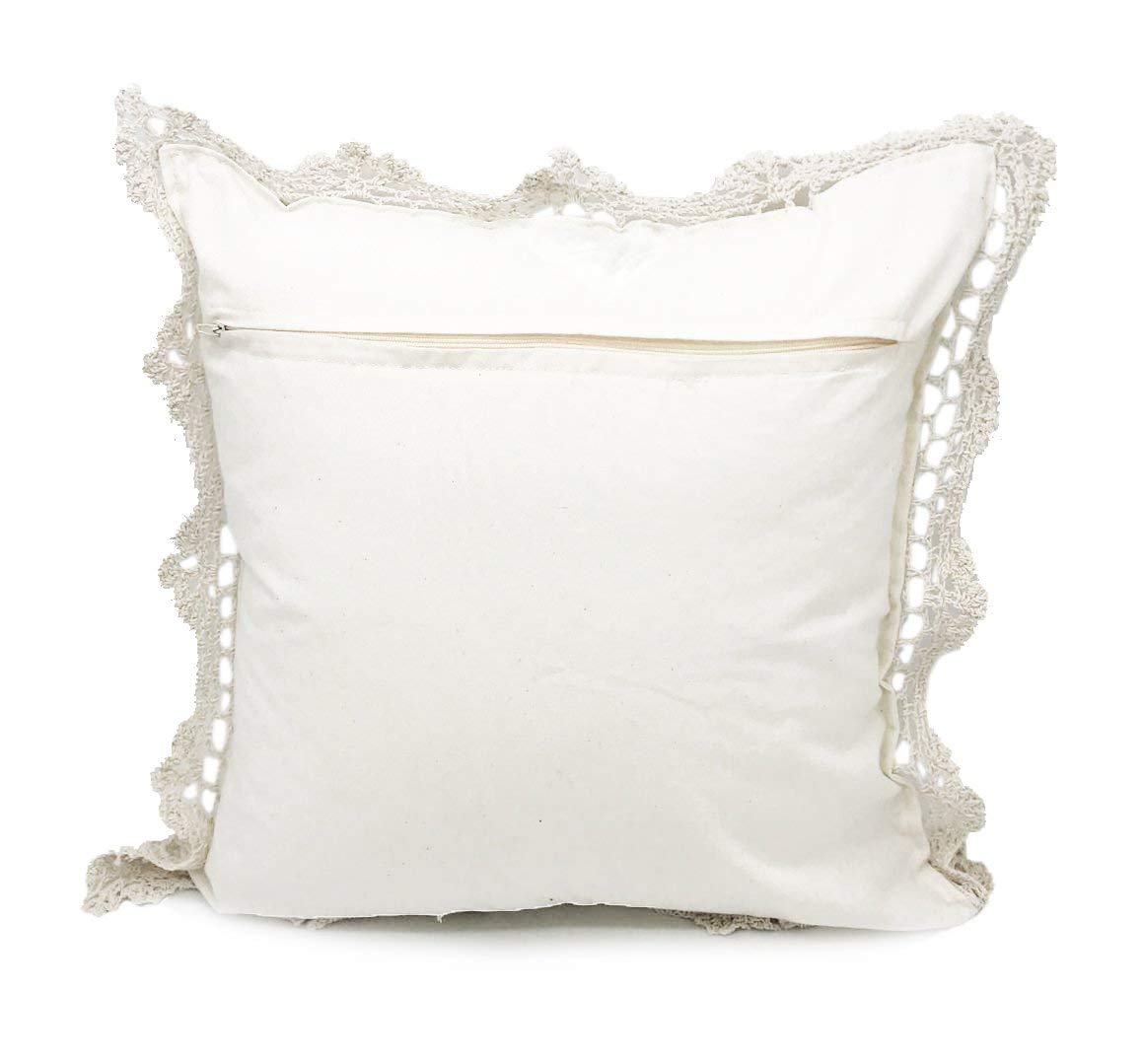 Fennco Styles Handmade Crochet Lace Cotton Decorative Throw Pillow Cover - White Cushion Case for Home, Couch, Living Room, Bedroom and Office Décor