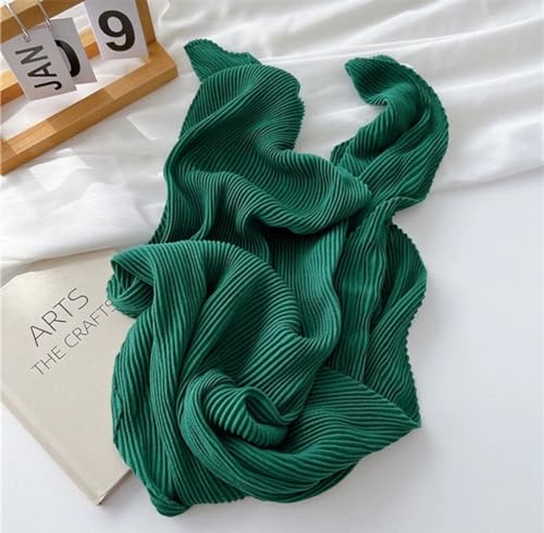 stylesilove Women Crinkle Pleated Square Scarf Solid Color Neckerchief Soft Bandana Small Shawl Neck Wraps for All Season