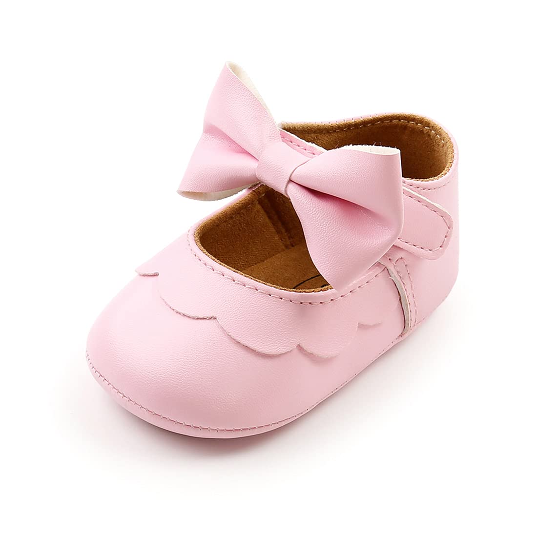 Styles I Love Infant Baby Girls Soft Leather Big Bow Mary Jane Shoes Anti-Slip Rubber Sole Crib Shoes