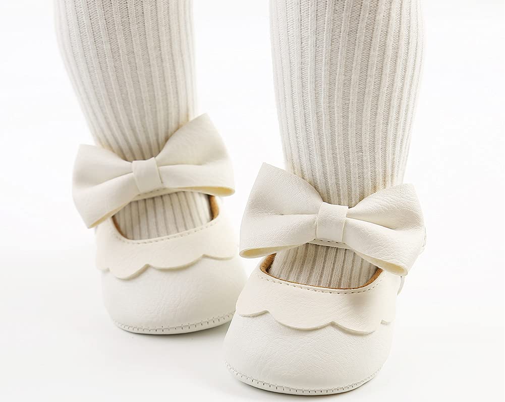 Styles I Love Infant Baby Girls Soft Leather Big Bow Mary Jane Shoes Anti-Slip Rubber Sole Crib Shoes