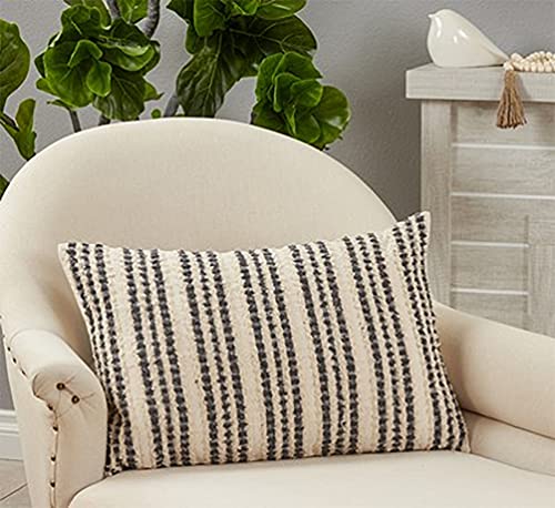 Fennco Styles Woven Striped Cotton Decorative Throw Pillow 16" W x 24" L - Black & White Textured Cushion for Home, Couch, Bedroom, Living Room and Office Décor