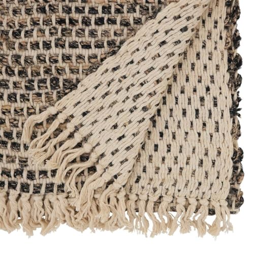 Fennco Styles Striped with Fringe Cotton Table Runner 16" W x 72" L - Natural Woven Table Cover for Home, Dining Room, Banquets, Family Gatherings and Special Occasions