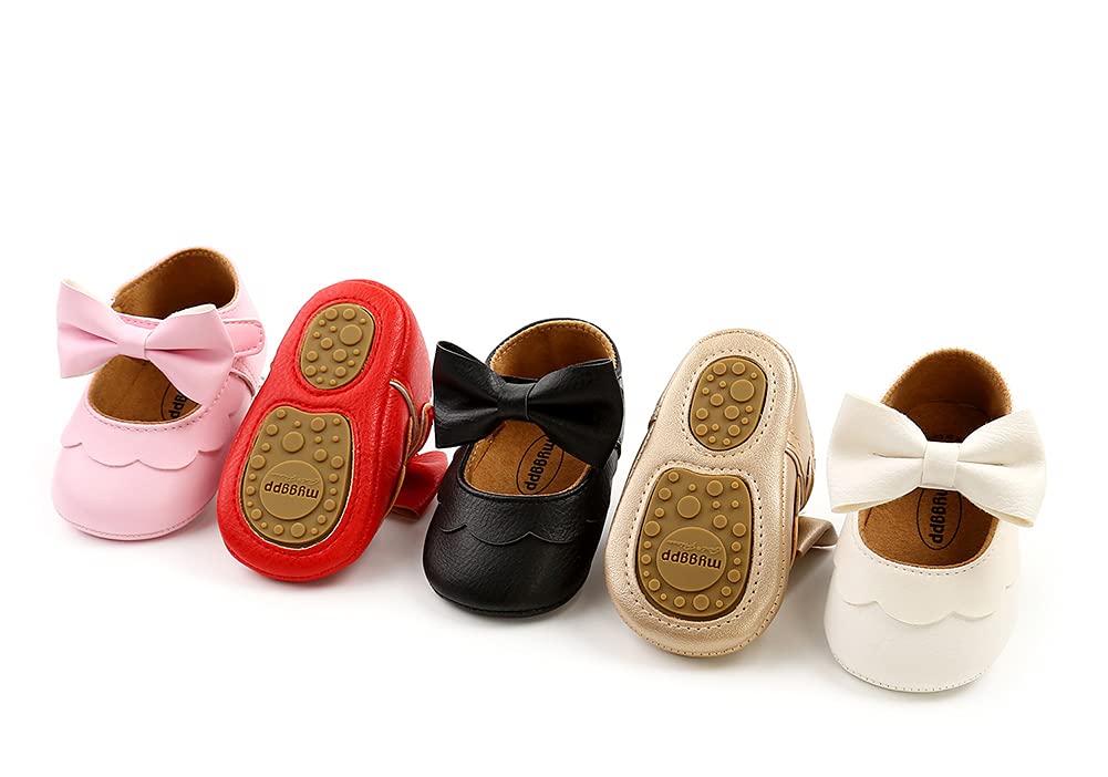 Styles I Love Infant Baby Girls Soft Leather Big Bow Mary Jane Shoes Anti-Slip Rubber Sole Crib Shoes