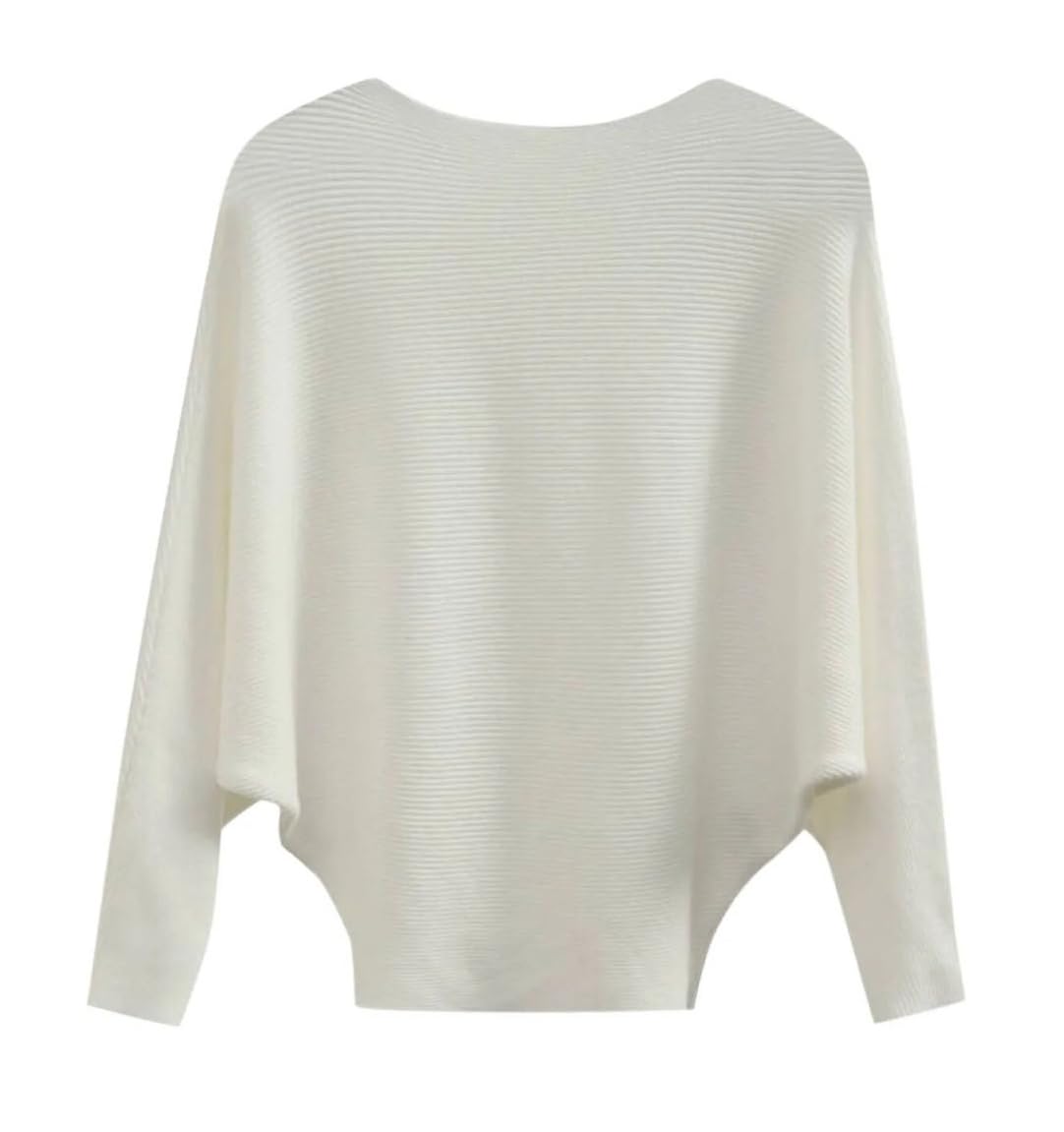 Styles I Love Women Autumn Winter Boat Neck Batwing Sleeve Pullover Knitted Sweater Long Sleeve Loose Top