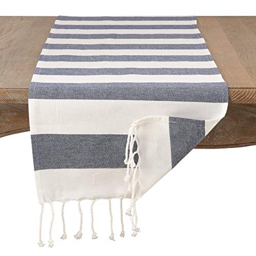 Fennco Styles Cabana Collection Nautical Striped Tassel 100% Pure Cotton 16 x72 Inch Table Runner - Variety Color Table Runner for Wedding Banquets, Family Dinner, Special Events and Home Décor