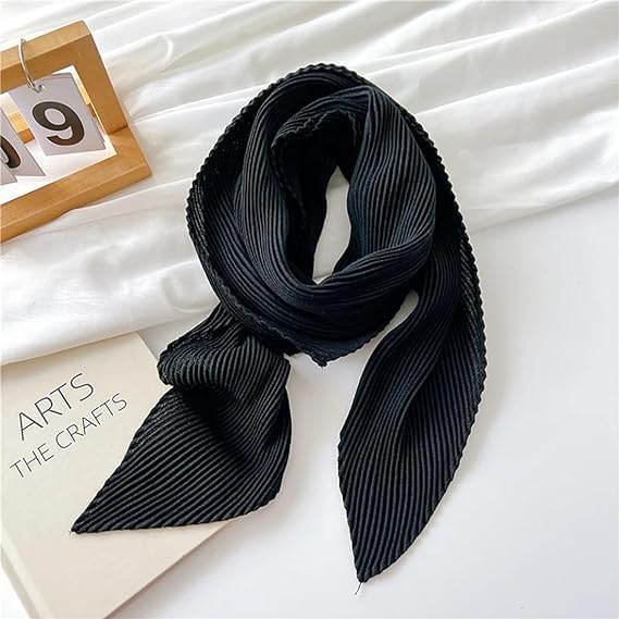 stylesilove Women Crinkle Pleated Square Scarf Solid Color Neckerchief Soft Bandana Small Shawl Neck Wraps for All Season