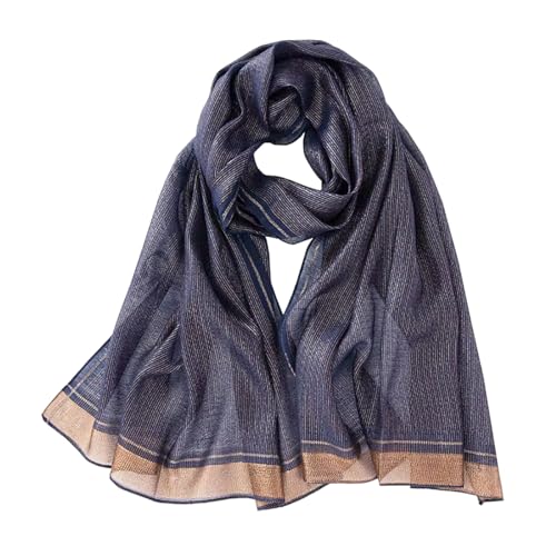stylesilove Women Shimmering Striped Scarf Silk-like Scarves Ultra Lightweight Soft Shawl Neck Wraps