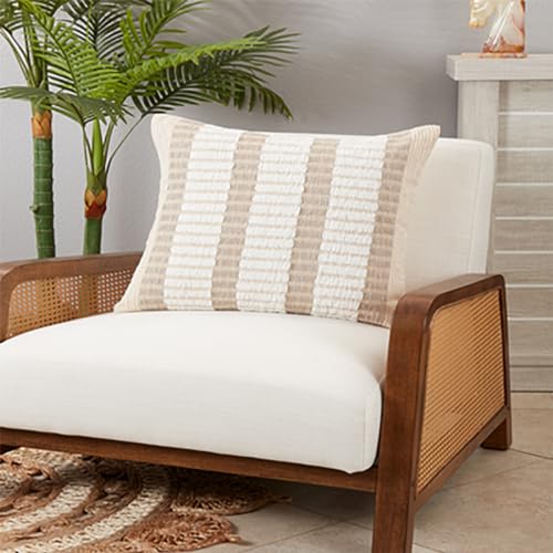 Natural Striped Design Decorative Throw Pillow Cover 20" W x 20" L - 100% Woven Modern Cushion Case for Home, Couch, Bedroom, Living Room and Office Décor