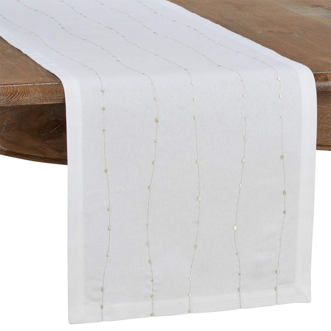 Fennco Styles Modern Silver Embroidery 100% Cotton Tablecloth - White Table Cover for Everyday Use, Dining Room Décor, Wedding, Special Events and Holiday