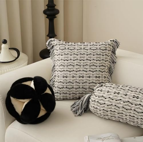 Fennco Styles Yarn Dyed Jacquard Decorative Filled Throw Pillow 18" W x 18" L - Colorful Striped Fringe Cushion for Home, Couch, Bedroom, Living Room and Office Décor