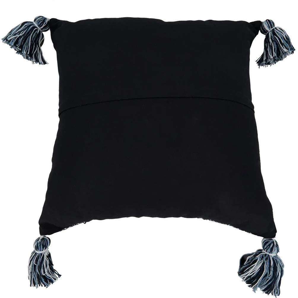 Fennco Styles Woven Textured Tassel Cotton Decorative Throw Pillow Cover 22" W x 22" L - Navy Blue Cushion Case for Home, Couch, Bedroom, Living Room and Office Décor