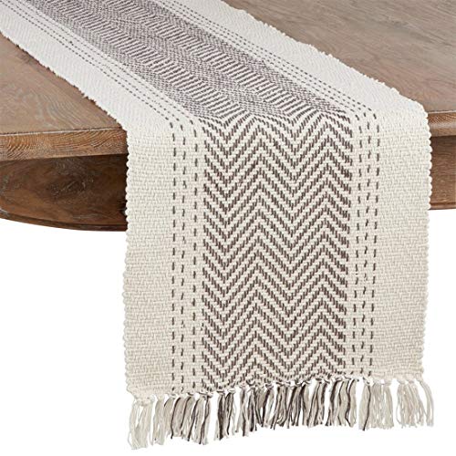 Modern Kantha Stitch Design 100% Cotton Table Runner - Grey Table Cover for Everyday Use, Dining Room Décor, Family Gathering and Special Occasion