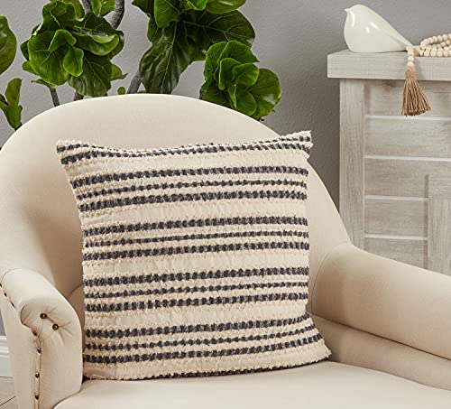Fennco Styles Woven Striped Cotton Decorative Throw Pillow 16" W x 24" L - Black & White Textured Cushion for Home, Couch, Bedroom, Living Room and Office Décor