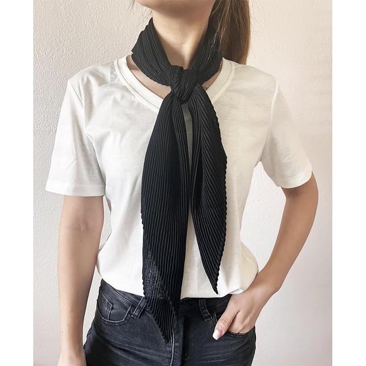 stylesilove Women Crinkle Pleated Square Scarf Solid Color Neckerchief Soft Bandana Small Shawl Neck Wraps for All Season