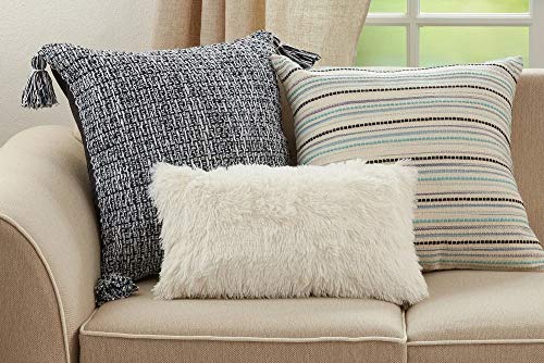 Fennco Styles Woven Textured Tassel Cotton Decorative Throw Pillow Cover 22" W x 22" L - Navy Blue Cushion Case for Home, Couch, Bedroom, Living Room and Office Décor