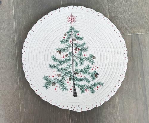 Fennco Styles Holiday Tree Printed Woven Placemats 15" Round, Set of 4 - Multicolored Cotton Blend Table Mats for Christmas Home Décor, Dining Table, Winter Gatherings