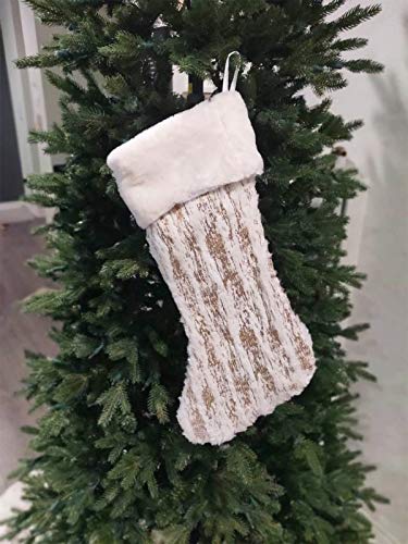 Fennco Styles Holiday Brushed Foil Print Faux Fur Christmas Tree Skirt - Metallic Design Tree Skirt for Home, Holiday Tree, Indoor and Special Occasion