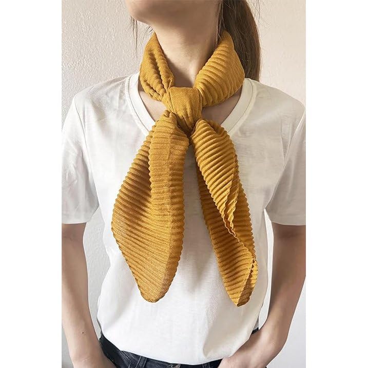 stylesilove Women Crinkle Pleated Square Scarf Solid Color Neckerchief Soft Bandana Small Shawl Neck Wraps for All Season
