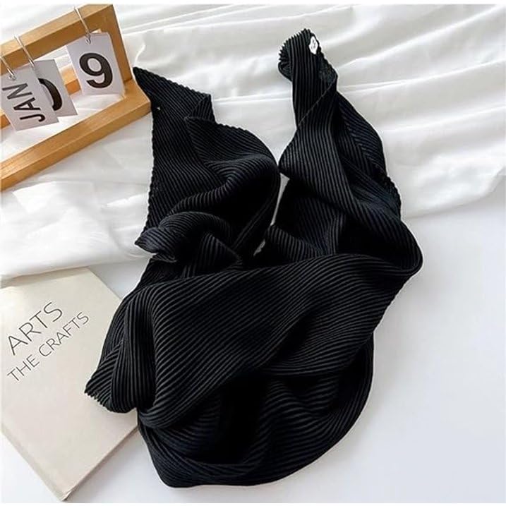 stylesilove Women Crinkle Pleated Square Scarf Solid Color Neckerchief Soft Bandana Small Shawl Neck Wraps for All Season