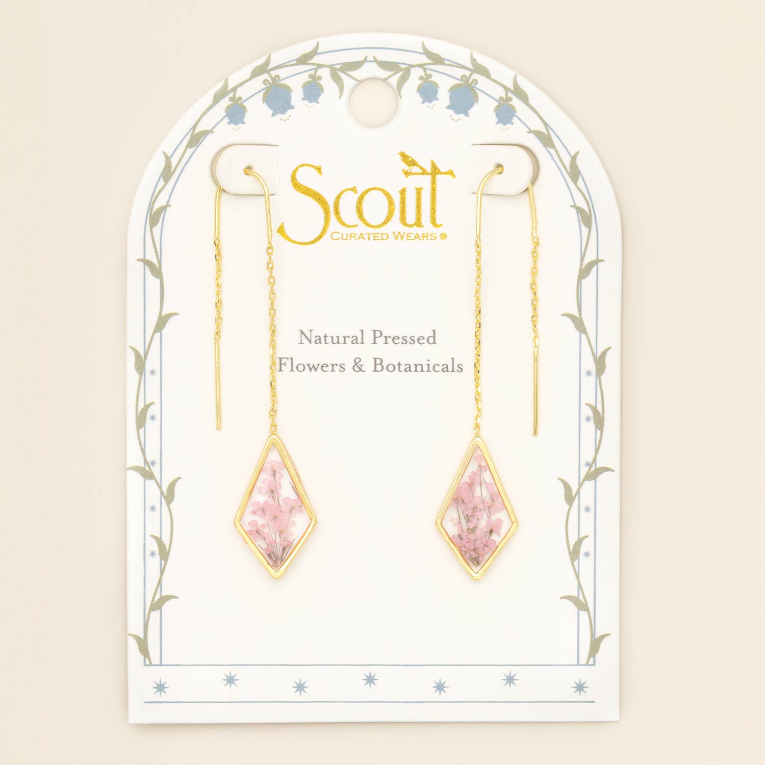 Pressed Flower Thread Earring - Pink Lace Flower/Gold