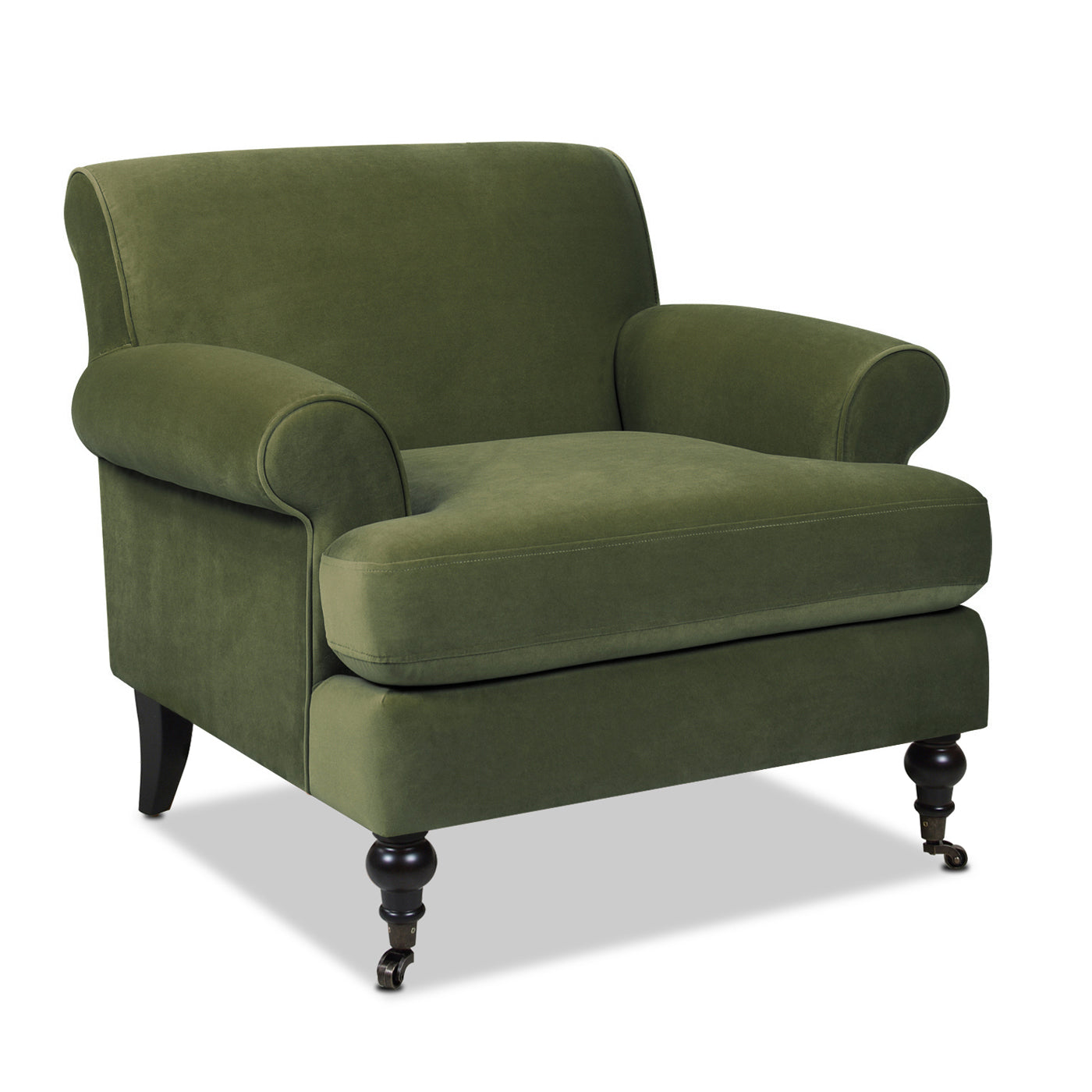 Alana 38" Lawson Accent Arm Chair Metal Casters, Olive Green Performance Velvet