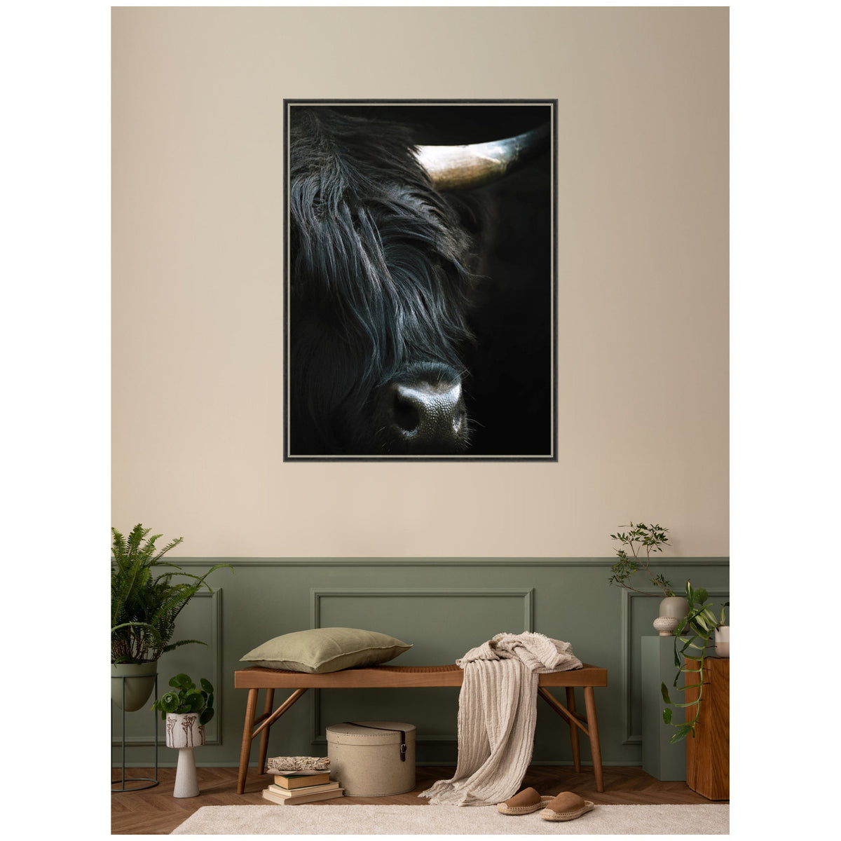 Minimalist Black Highland Cow Close by Michael Schauer Framed Wall Art Print